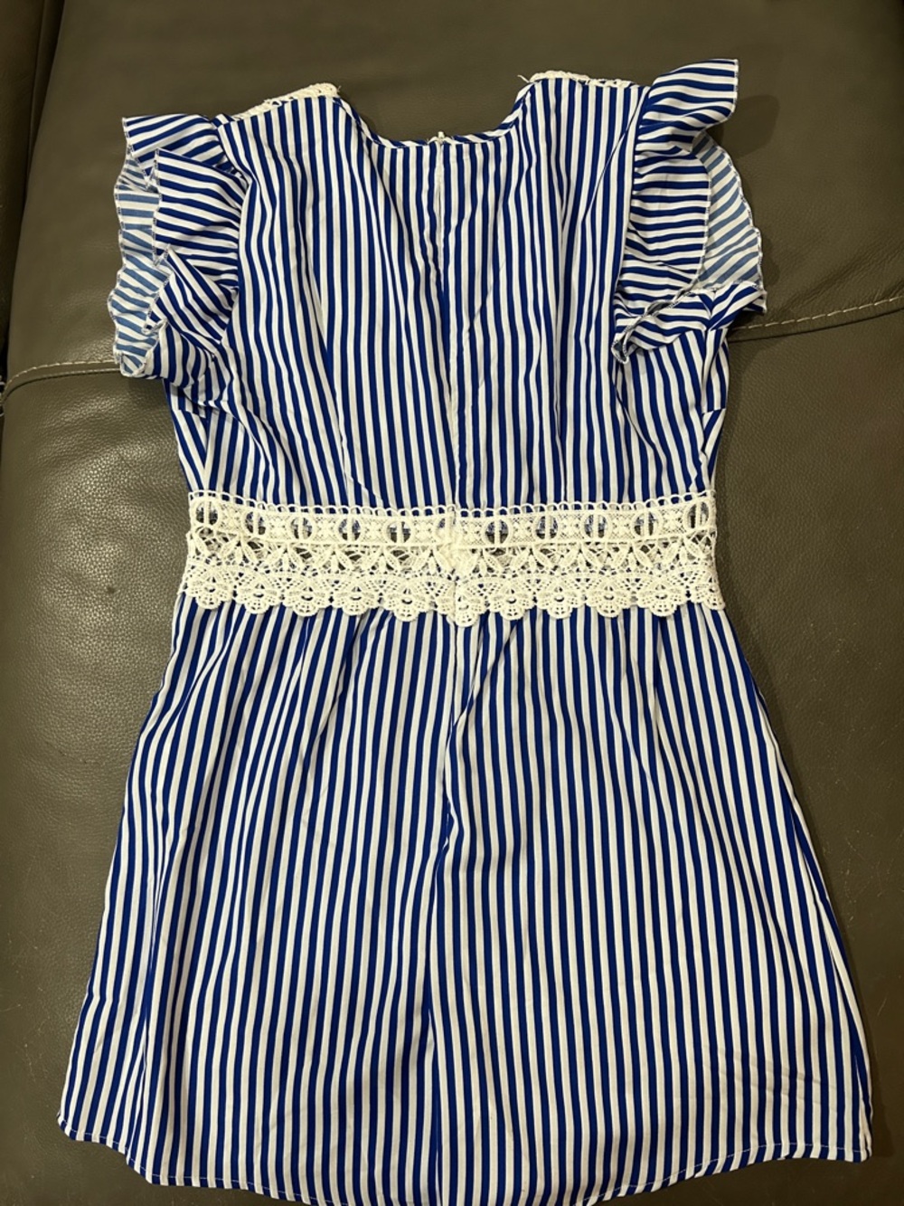 SHEIN Blue & White Striped Lace-Trim Romper sz M - Picture 4 of 5